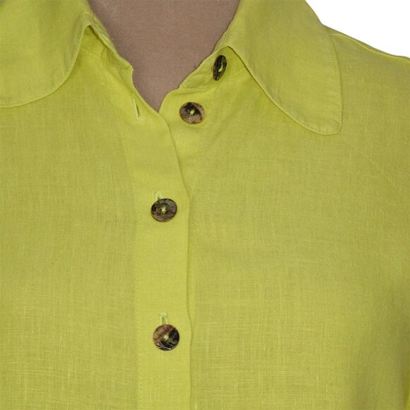 Click by Colour Me Cotton 100% Linen Green 3/4 Sleeve Tunic Top Size Small - Picture 8 of 10